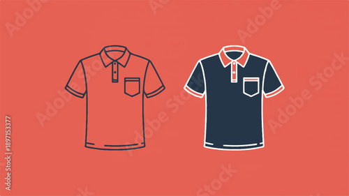 A Minimalist Vector Illustration of Two Classic Polo Shirts with Pocket Detail
