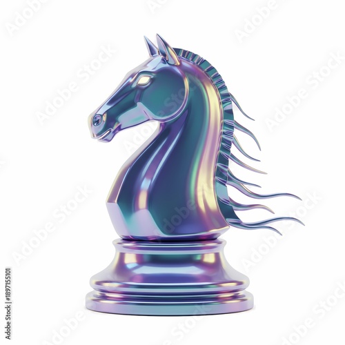 Futuristic Liquid Metal Chess Knight with Holographic Gradient
