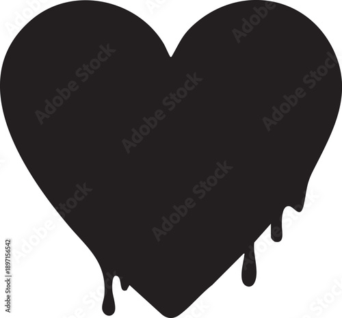Valentines Melting Heart Emotional Vulnerability Black Silhouette Design Vector Element Transparent Background
