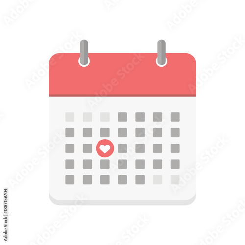 ハートのマークと月間カレンダーのアイコン - バレンタインデーやデートの予定、記念日のイメージ素材