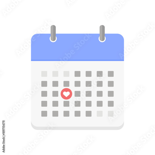 ハートのマークと月間カレンダーのアイコン - バレンタインデーやデートの予定、記念日のイメージ素材