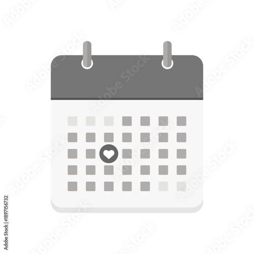 ハートのマークと月間カレンダーのアイコン - バレンタインデーやデートの予定、記念日のイメージ素材