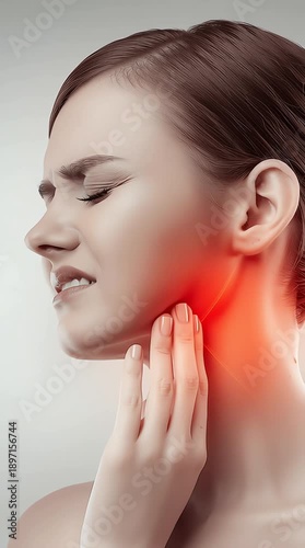Woman Experiencing Jaw Pain with Red Highlight on Face vertical video