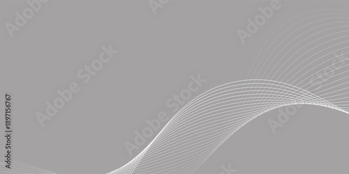 Abstract background with waves for banner. Medium banner size. Vector background with lines. Gray and white color. Interior. Brochure, booklet