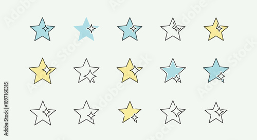 Cute Star Icons, Hand-Drawn Style