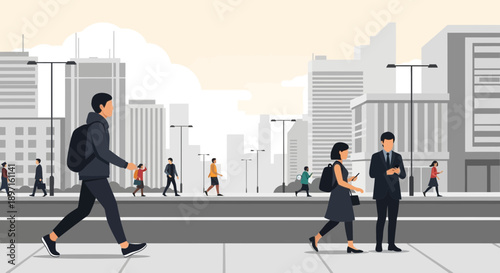 People Walking on City Street Illustration 1.
