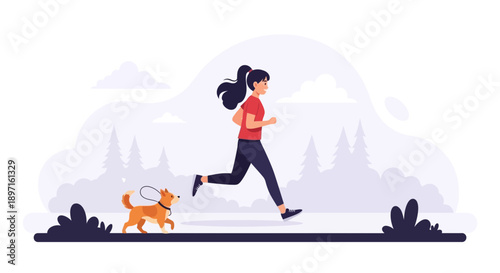 Woman Jogging with Dog A Healthy Lifestyle in Motion.