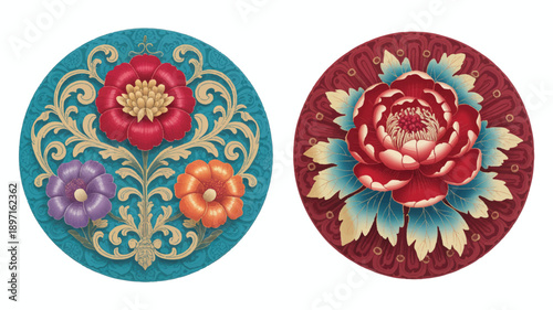 A digital illustration of two decorative circular medallions side by side (2)_traced