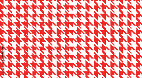 Traditional houndstooth pattern in vibrant red and white creates a bold and classic geometric design for fashion and textile prints.