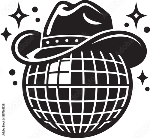 Cowboy Hat Disco Ball Illustration
