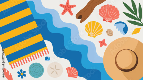 A flat lay illustration of beach and ocean elements in a modern, minimalist style (2)_traced