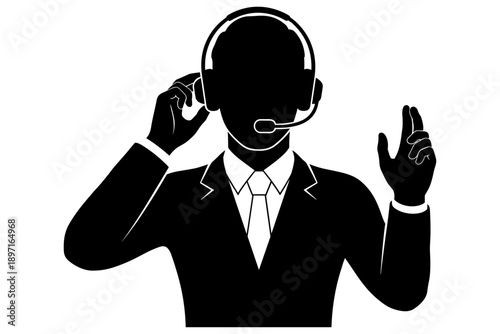 Professional silhouette of a customer support agent wearing a headset, symbolizing dedicated assistance, virtual communication, and efficient helpdesk services in business environments