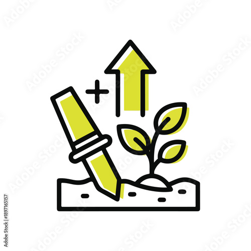 Illustration of a pipette adding nutrients to a growing plant, symbolizing growth and development in agriculture or science