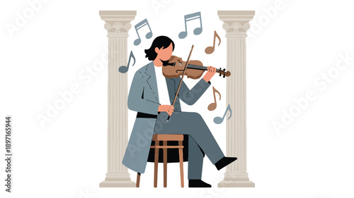 A minimalist illustration of a musician playing a violin in a classical architectural setting (1)_traced
