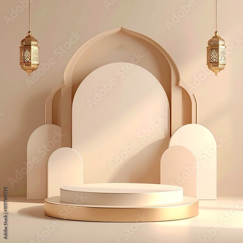 Elegant Islamic Podium with Arch Background for Festive Display
