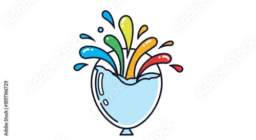 Colorful Liquid Splashing Out of Blue Glass on White Background