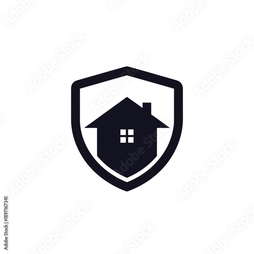 Protected home symbol with shield for safety and security