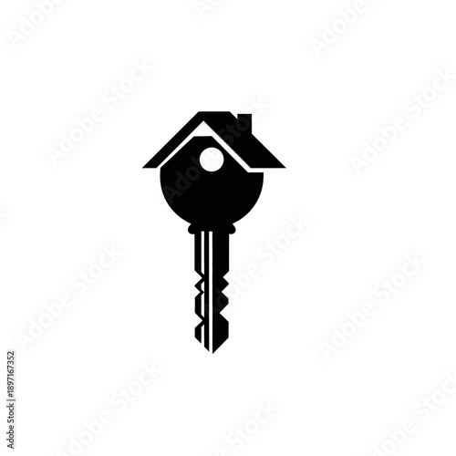 Simple black key with house symbol for home ownership
