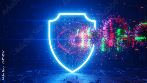 Wallpaper Mural Digital shield protecting against viral outbreak, cybersecurity defense against microscopic threats and pandemics Torontodigital.ca