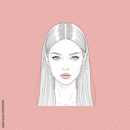 Beautiful woman with long straight hair and natural makeup.