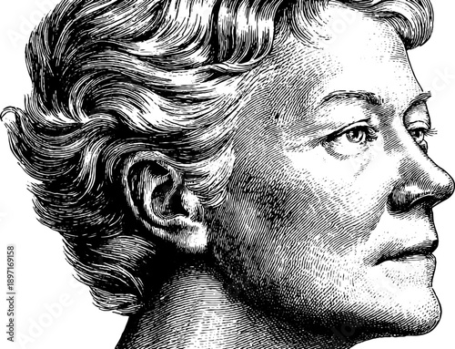 Vintage portrait of elderly woman with botanical elements for timeless elegance