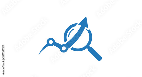Magnifying glass icon with an upward arrow, symbolizing growth, market analysis, and business improvement, on an isolated white background.