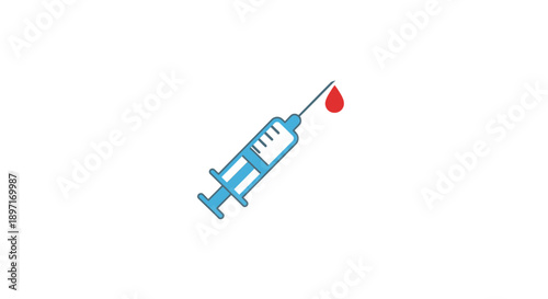 Medical Syringe with Blood Drop, Injection, Vaccination, or Blood Test Concept, isolated white background.