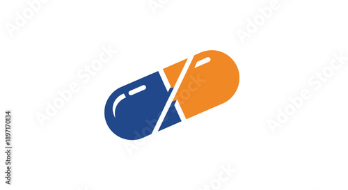 Blue and Orange Capsule Pill Isolated on White Background