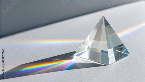 Clear prism refracting light to display a rainbow spectrum