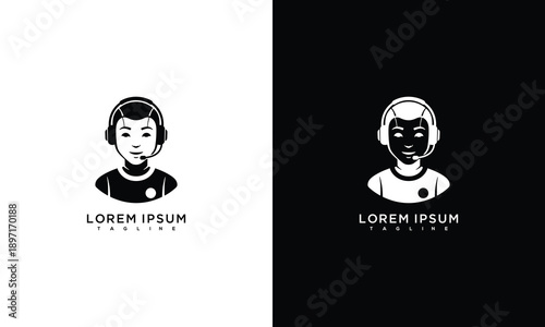 Esports Gamer Headset Logo Design Customer Service Support Icon.