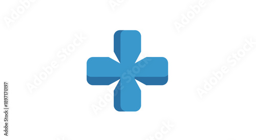 Simple Blue Plus Sign Icon on Isolated White Background