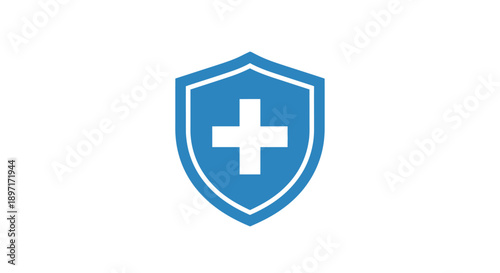 Medical Shield with Plus Sign Icon Representing Health Protection, First Aid, and Healthcare Services on Isolated White Background.