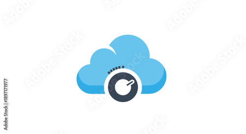 Cloud Computing Control Icon with Gear Dial Representing System Management and Optimization on Isolated White Background.