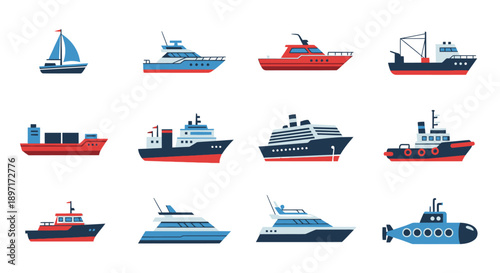 Collection of Various Ship and Boat Illustrations.