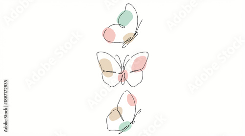 colorful butterflies with abstract shapes on wings flying together in air