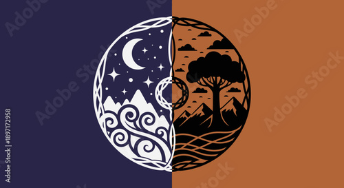 Dualistic Earth illustration with day and night contrast.