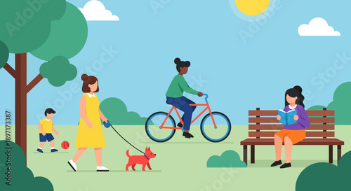 Family enjoying a sunny day outdoors together in the park.