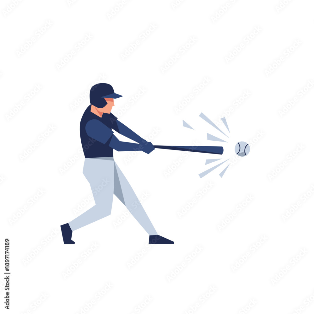 Obraz premium Baseball player swinging bat hitting ball, dynamic action motion