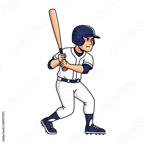 Cartoon Baseball Player Swinging Bat, Ready to Hit Ball, Sports Illustration