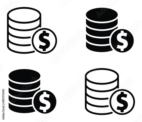 Stack of Coins with Dollar Sign Icons - Financial and Business Symbols