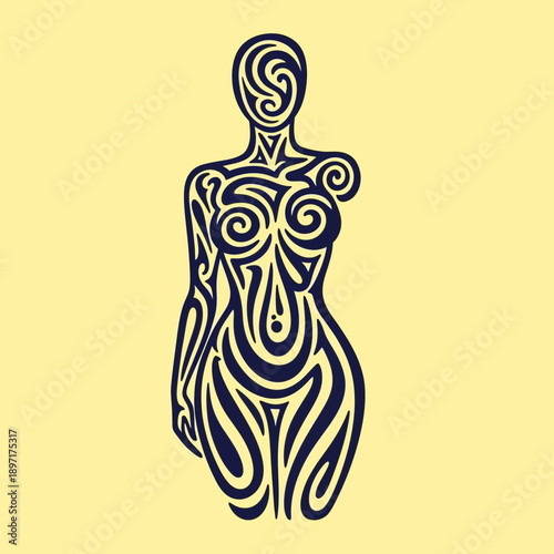 Abstract Female Form with Tribal Swirls.