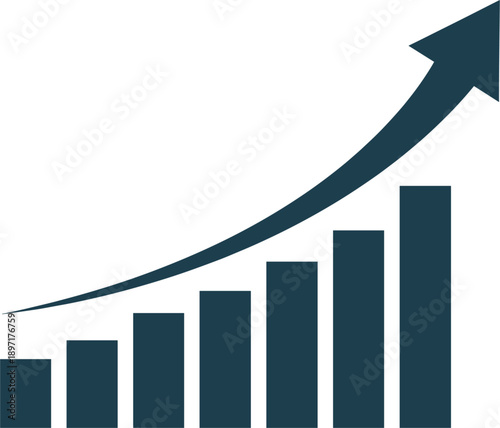 Financial growth bar chart with upward trending arrow representing business success economic recovery stock market profit increase and corporate data analysis.