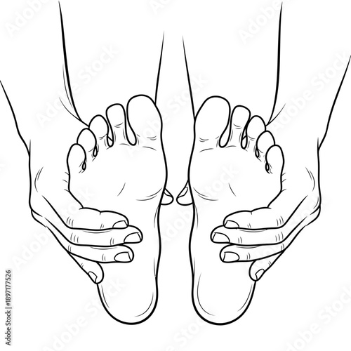Person holding their feet in a selfcare or massage gesture.