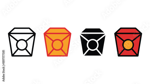 A set of four Chinese takeout box icons arranged horizontally (1)_traced