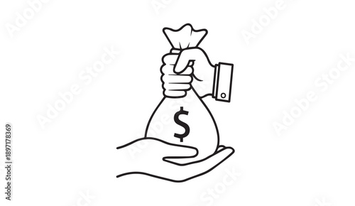 Hand Holding Money Bag with Dollar Sign Being Offered to Another Hand