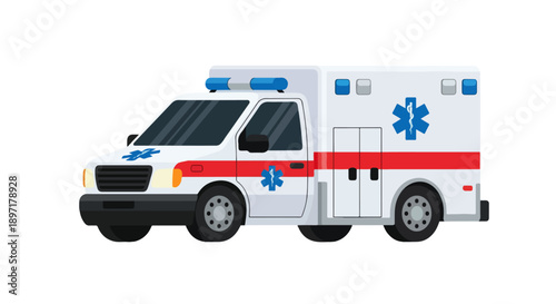 Ambulance Vehicle Hospital Medic Flat Vector Illustration Isolated on White Background