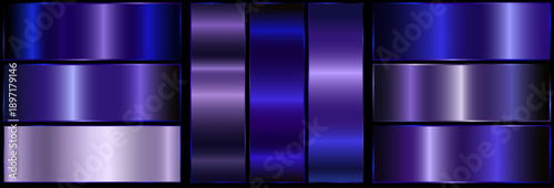 Dark blue metallic gradient with frame on black background. nine shiny metallic gradients. dark blue leaf texture.