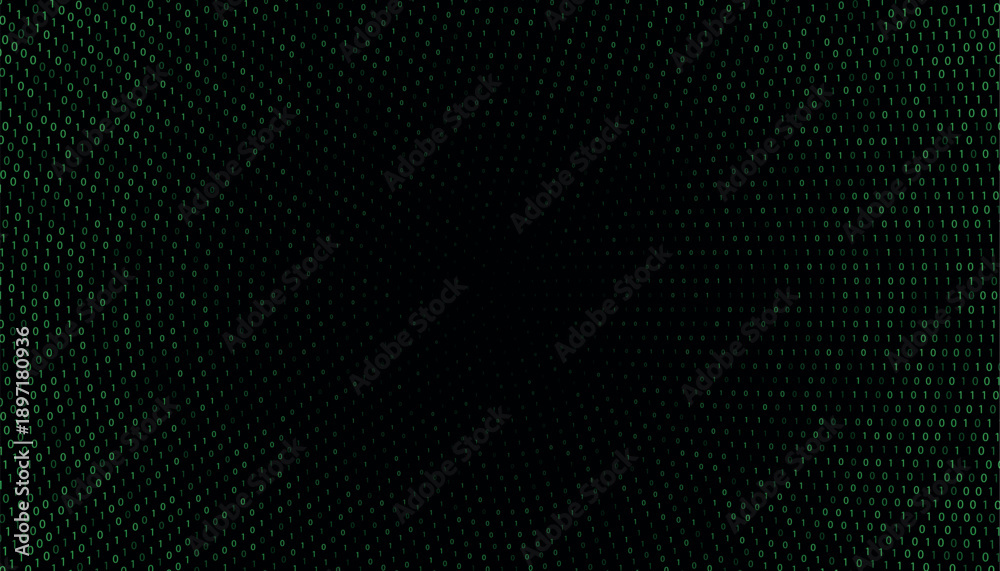 Fototapeta premium Circular green binary code pattern creating vortex illusion