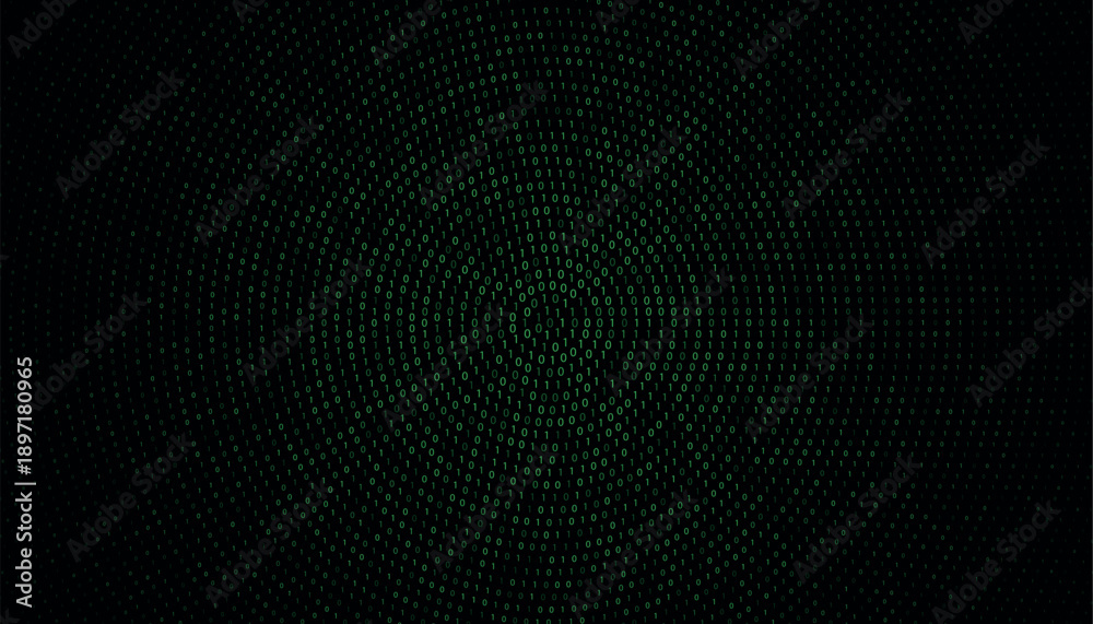 Fototapeta premium Circular green binary code pattern creating vortex illusion