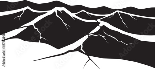 Cracked Mountain Range in Black and White Landscape Photo